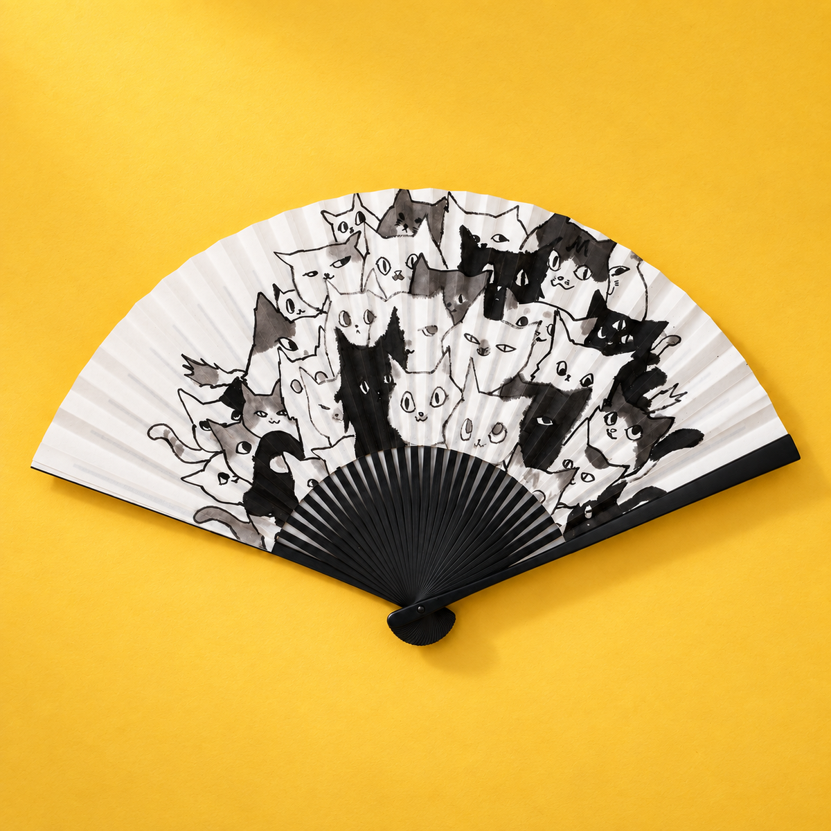 静電場朔 直筆扇子「CATS IN CROWD 猫猫図扇」