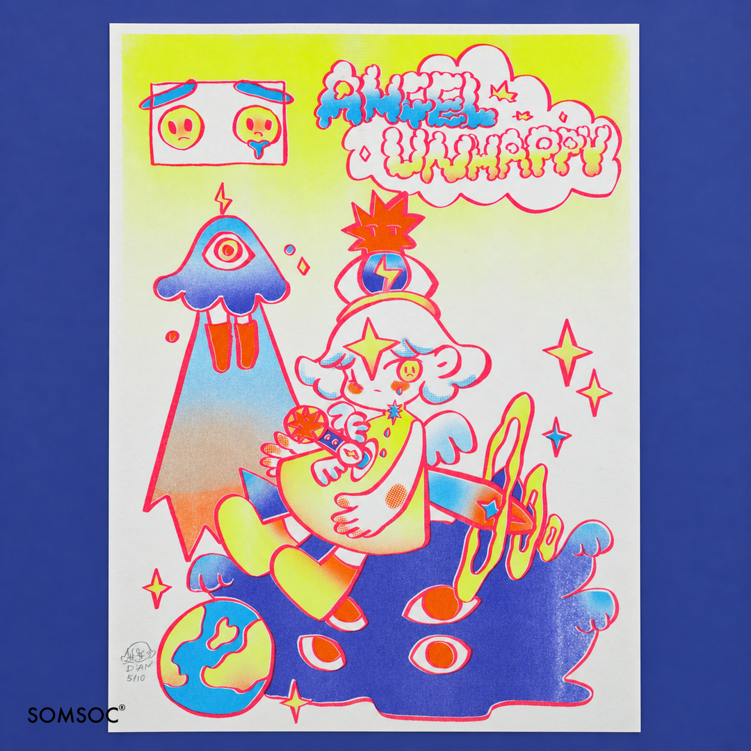 静電場朔 リソグラフ版画「ANGEL UNHAPPY」