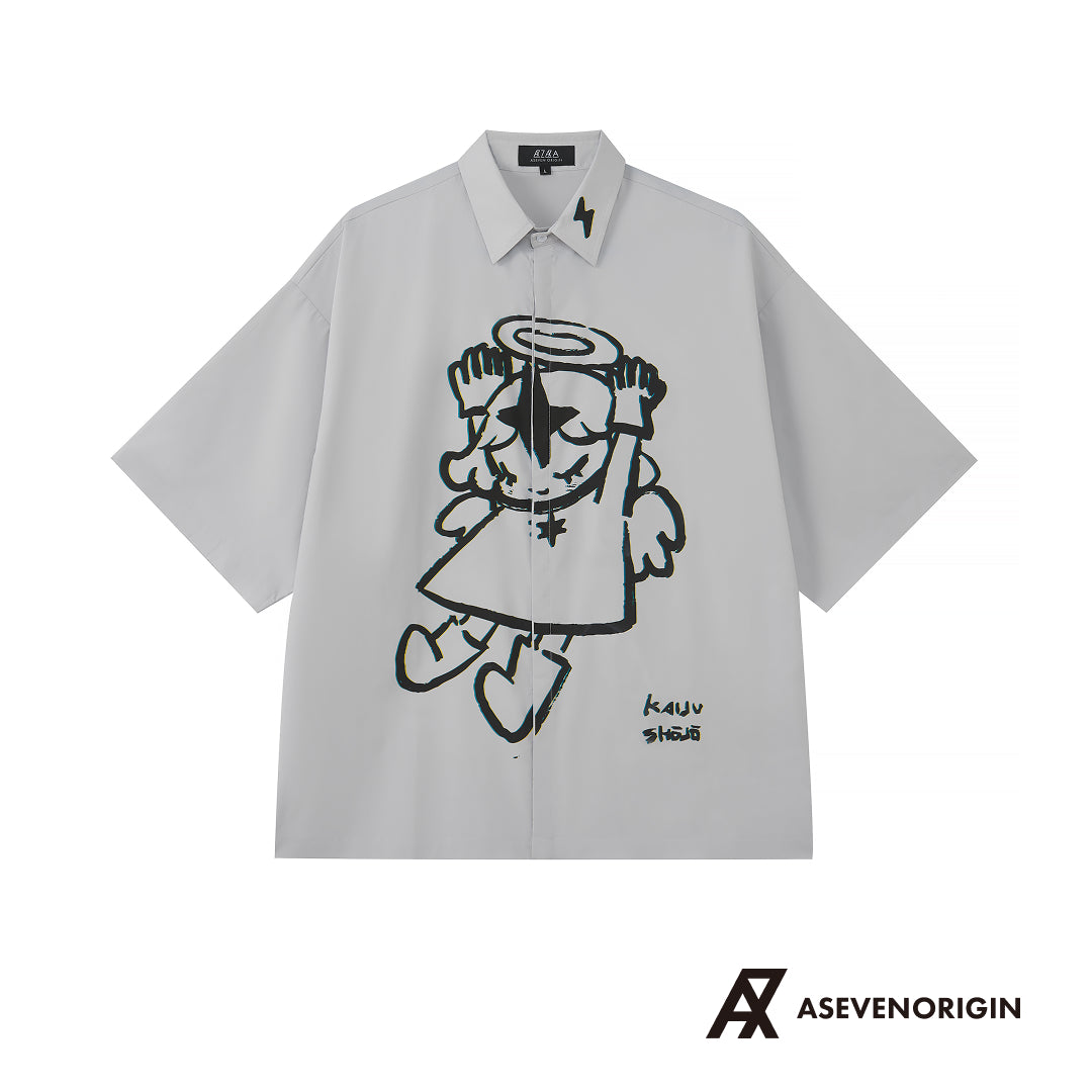 ANGEL UNHAPPY シャツ 墨絵デザイン