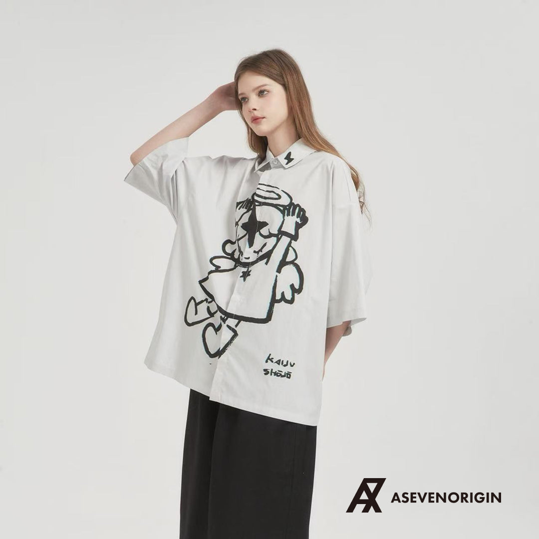 ANGEL UNHAPPY シャツ 墨絵デザイン