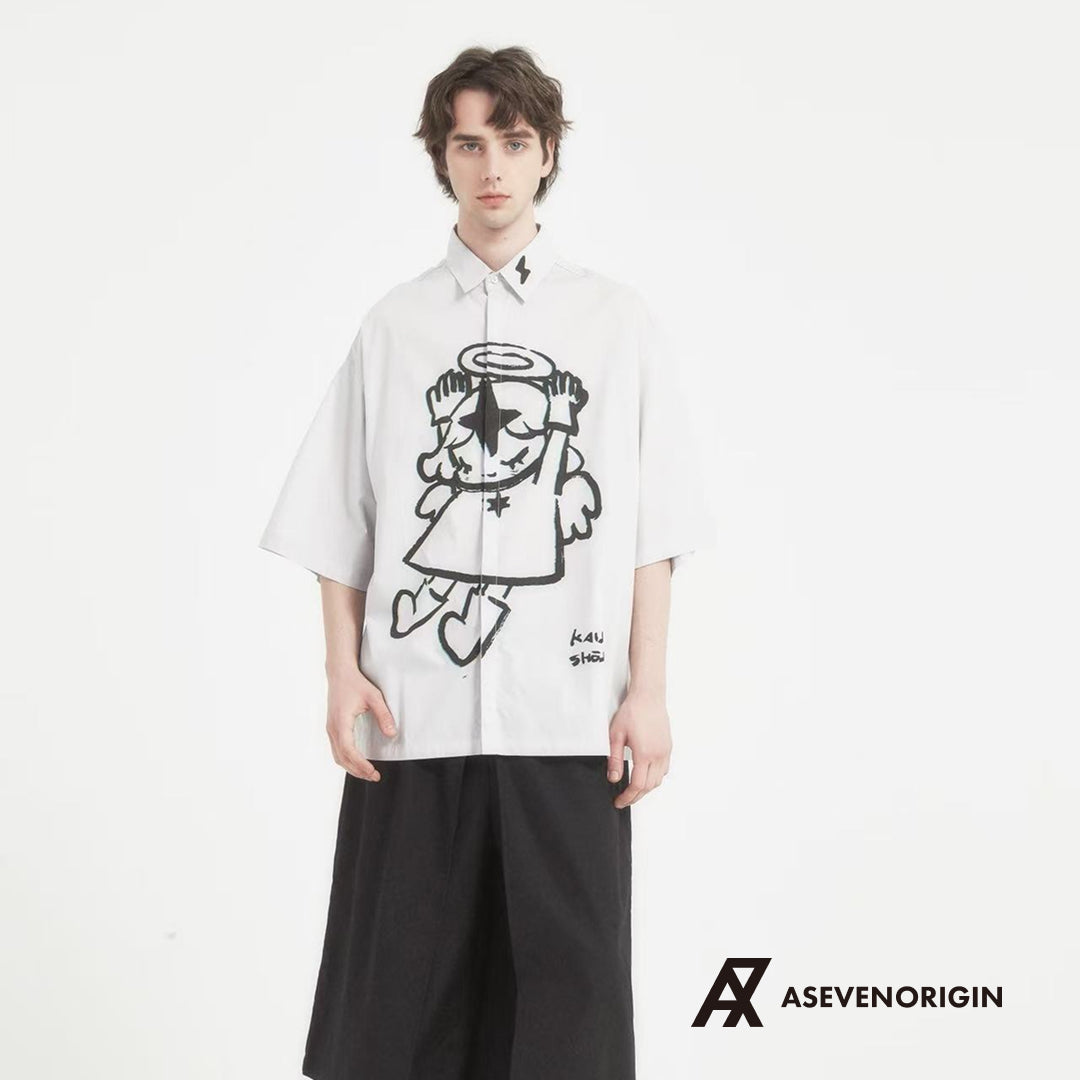 ANGEL UNHAPPY シャツ 墨絵デザイン