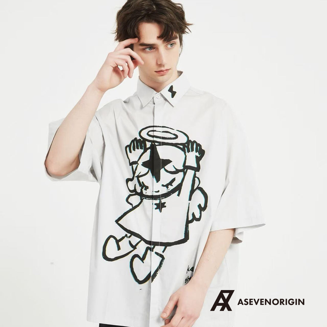 ANGEL UNHAPPY シャツ 墨絵デザイン