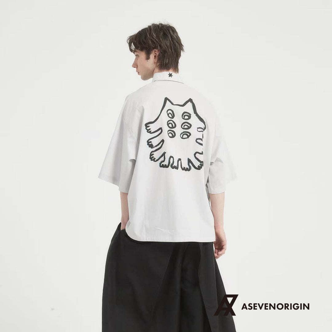 ANGEL UNHAPPY シャツ 墨絵デザイン