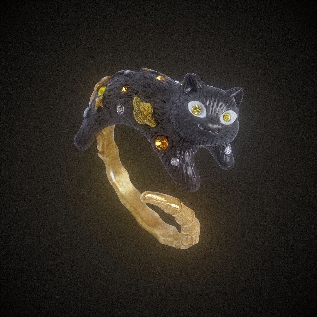 巡 (Meguri) x 静電場朔 デザインリング 骨猫