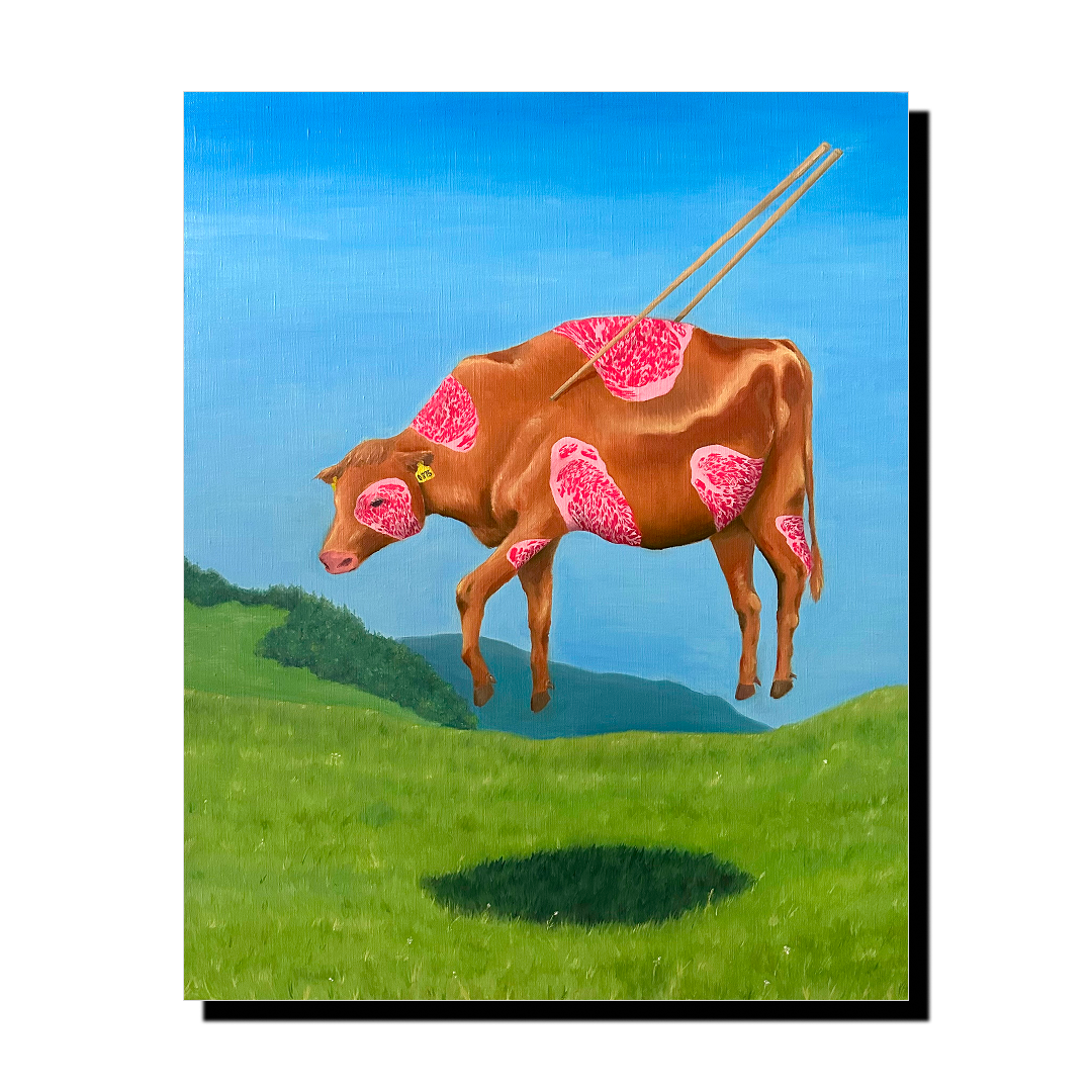 田辺美那子 絵画作品 牛をつまむ - Picking up a cow with chopsticks