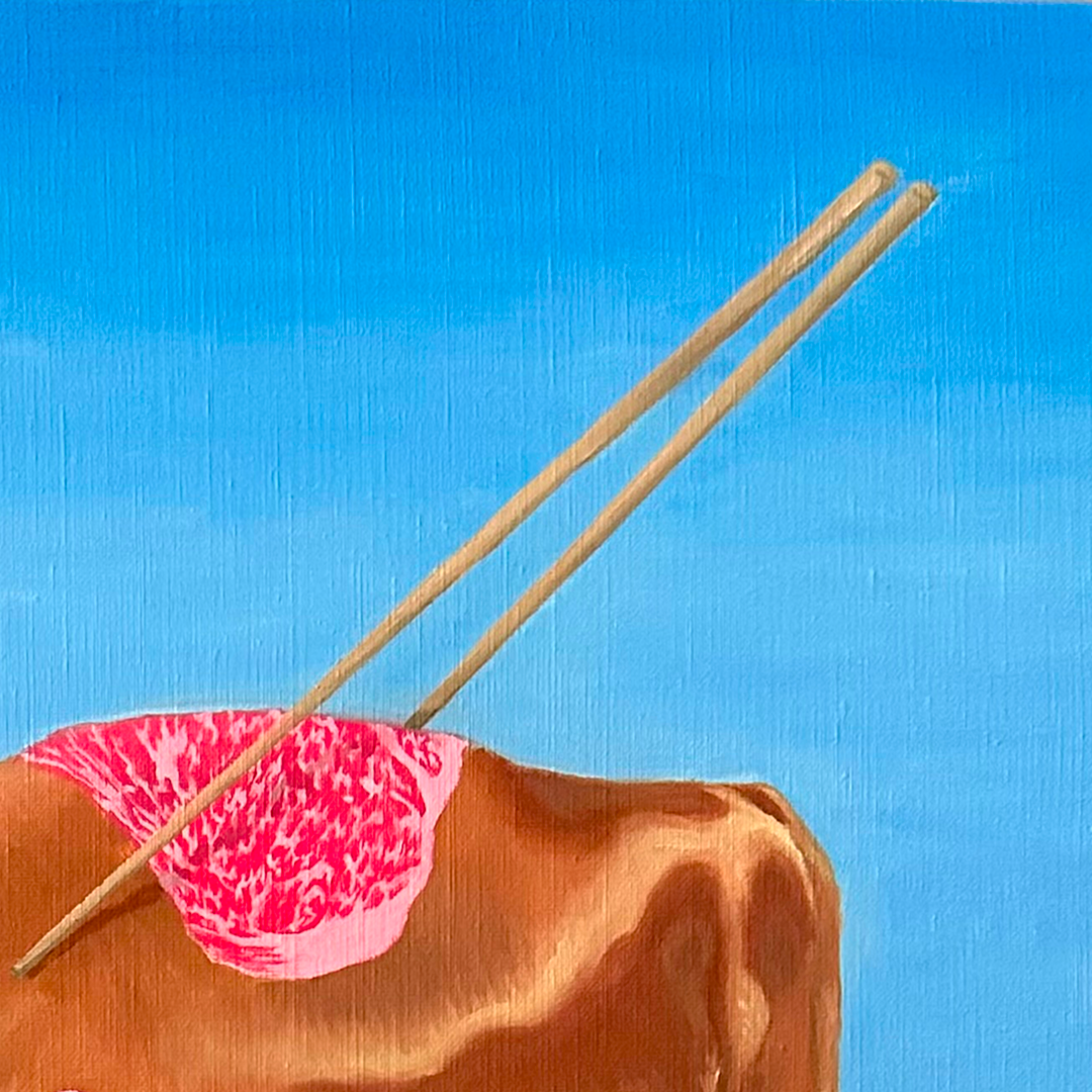 田辺美那子 絵画作品 牛をつまむ - Picking up a cow with chopsticks