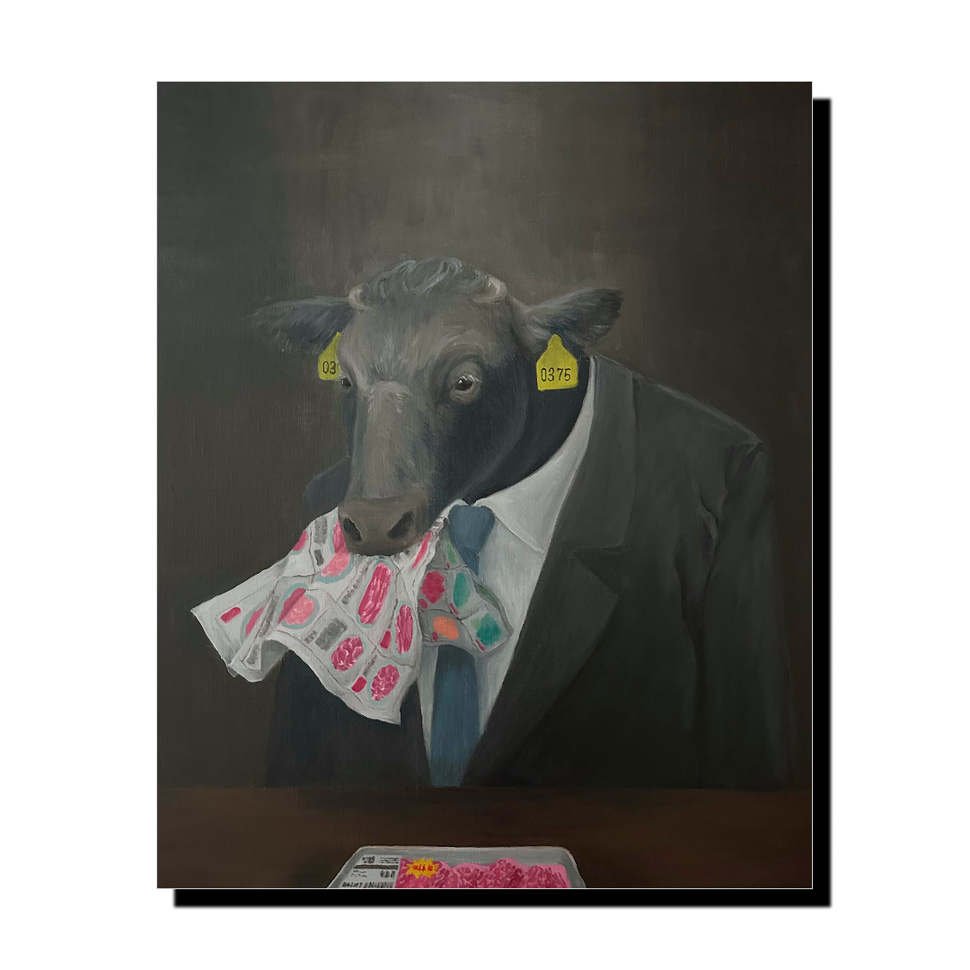田辺美那子 絵画作品 牛人Xの肖像 A portrait of cattle man X